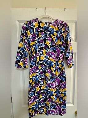 J. McLaughlin Catalyst Dress- Multicolor Floral Dress in Purple, Blue & Yellow